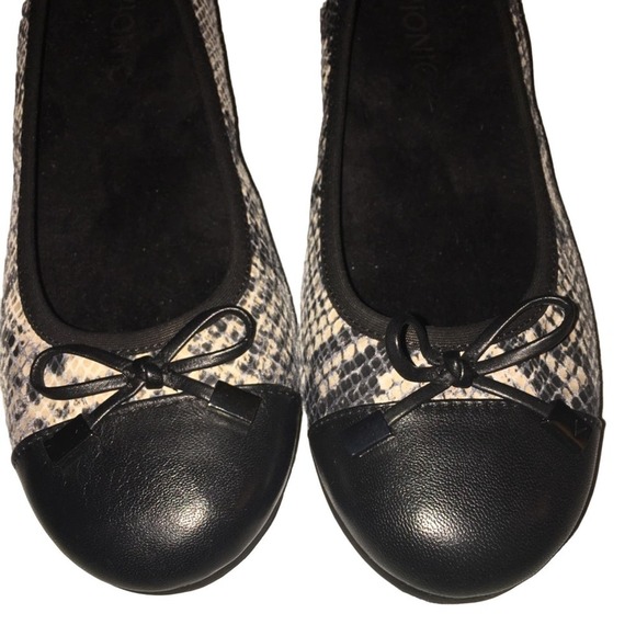 VIONIC Minna Ballet Flat Black Snake Python Animal Print Bow Comfort Shoe Flats - Picture 3 of 7